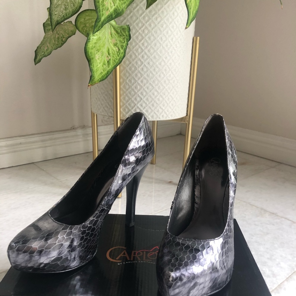 Carlos Santana Shoes Silver Snake Skin Pumps - Picture 1 of 6